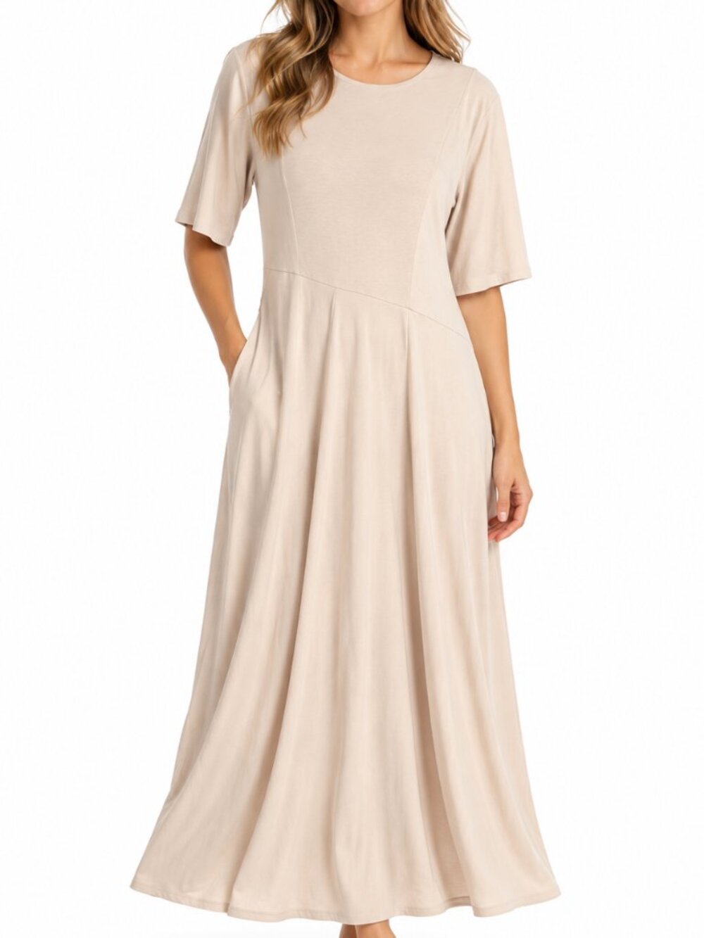 COS Beige Fit & Flare Midi Dress Size L NWT